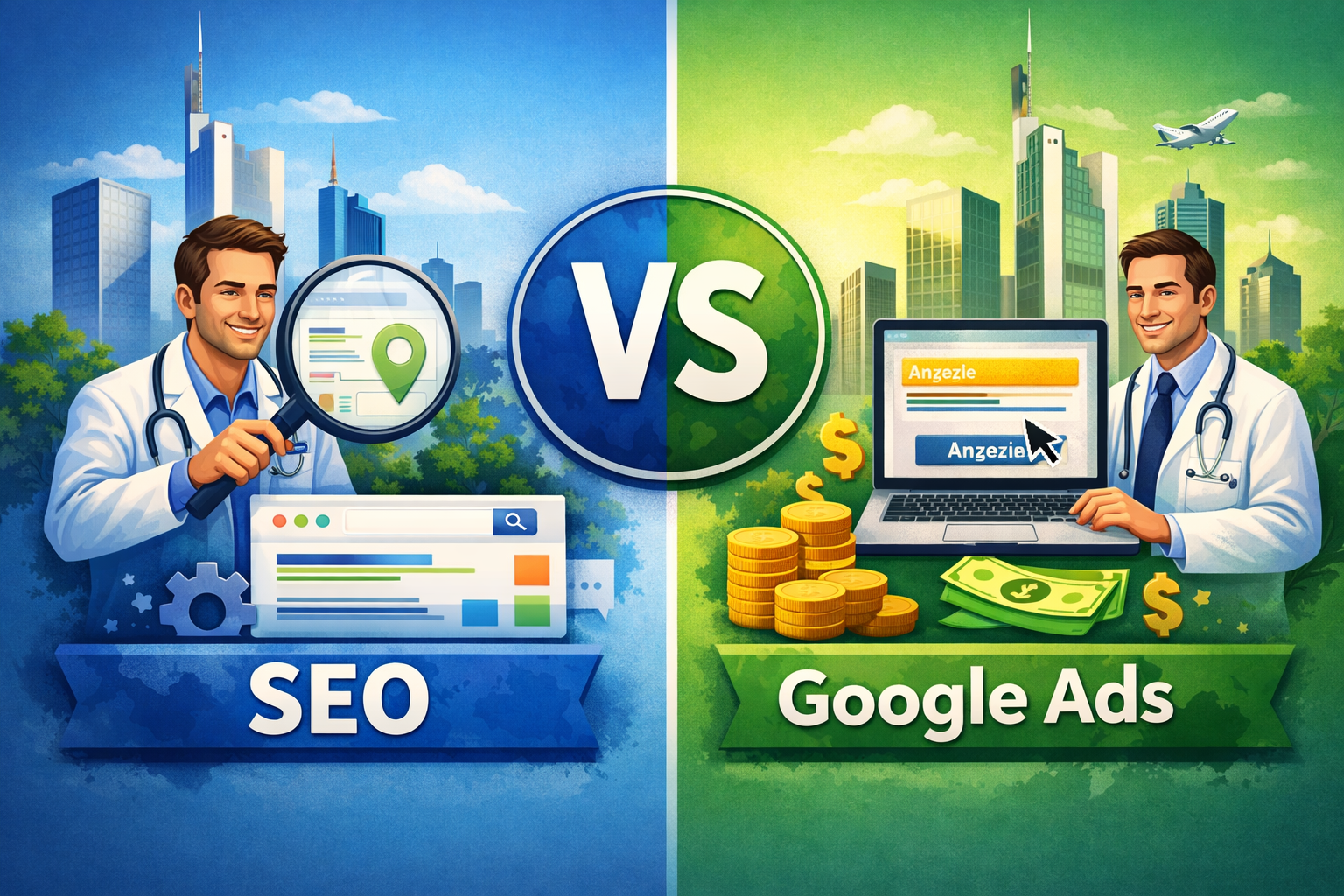 SEO vs Google Ads für Ärzte Frankfurt