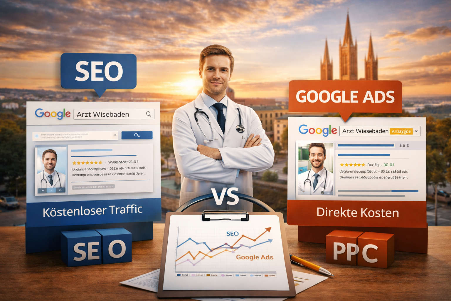 SEO vs Google Ads Wiesbaden Ärzte – Welche Strategie bringt mehr Patienten?